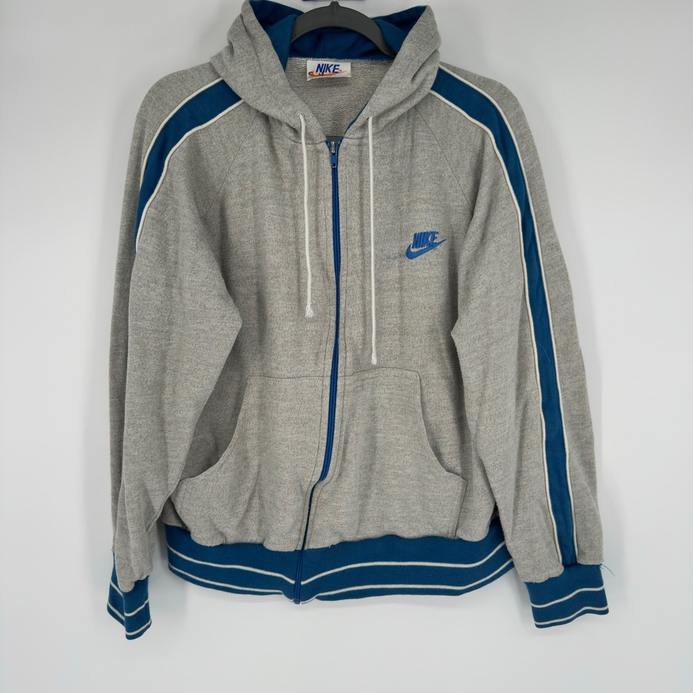 Vintage 80s Nike Orange Tag Zip Up Hoodie Grey Blue XL Track Running Jacket
